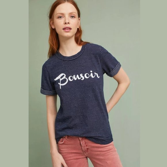 Sol Angeles Bonsoir Graphic Striped Short Sleeve Teeshirt Anthropologie XS - Picture 1 of 6